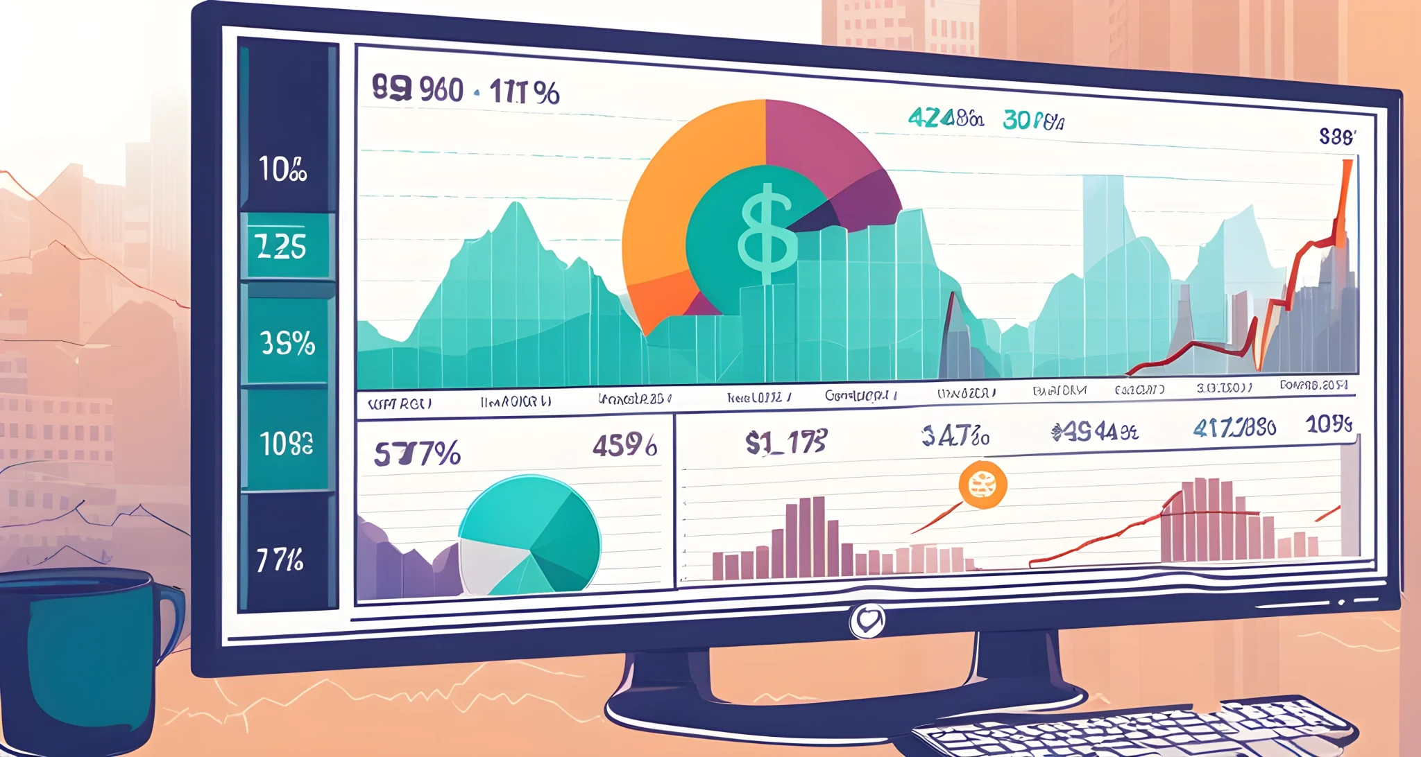 In the image, a graph showing the long-term performance of various cryptocurrencies is displayed on a computer screen.