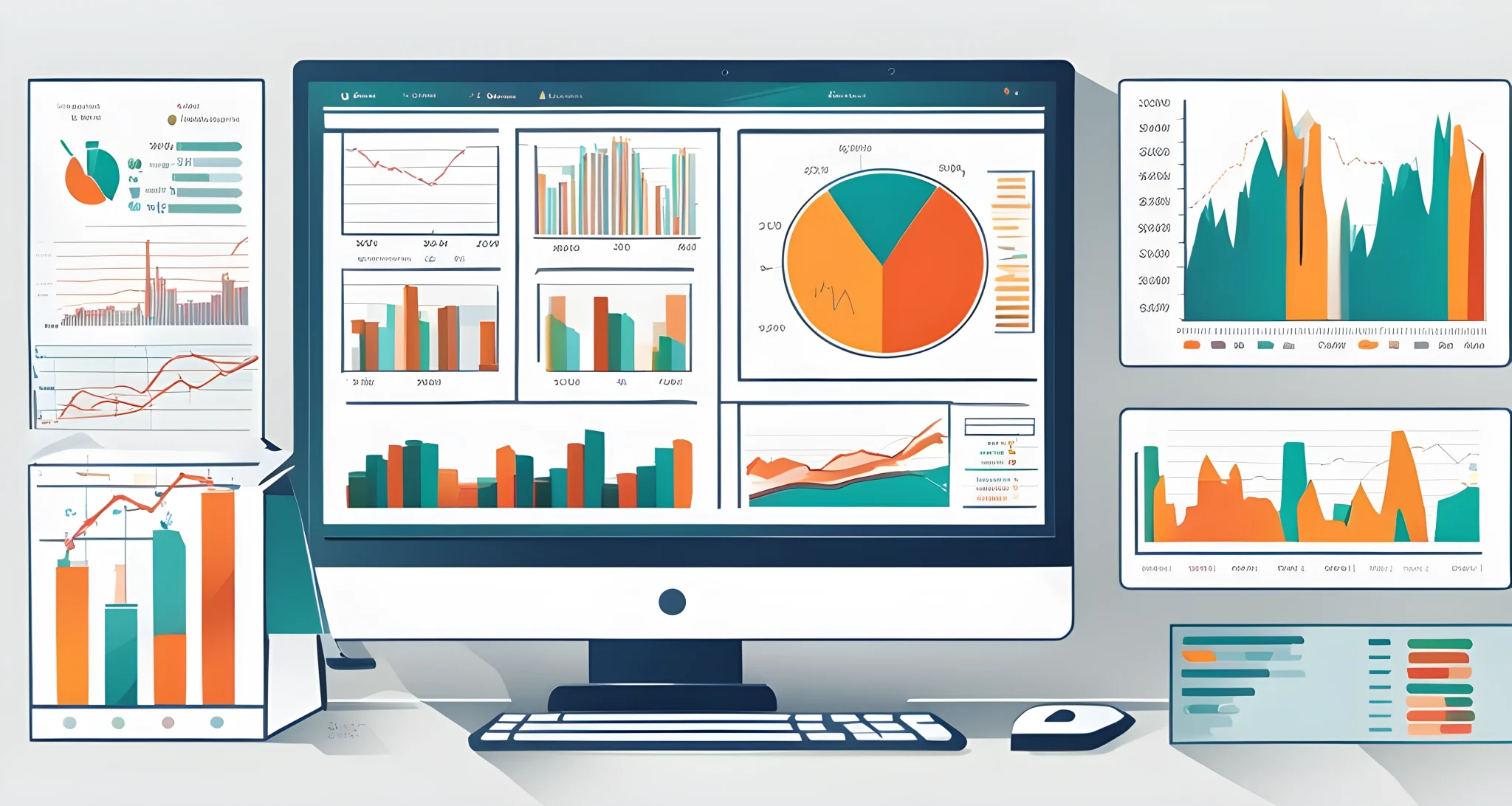 In the image, there are multiple financial charts, graphs, and regulatory documents displayed on a desktop computer screen.