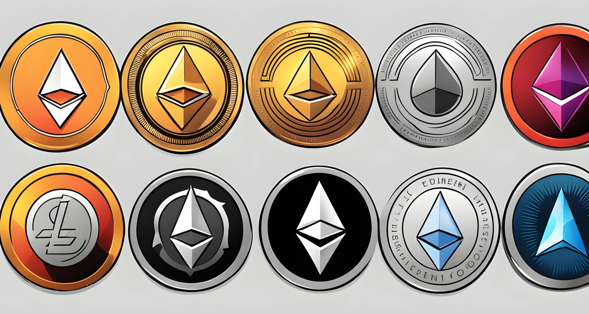 The image depicts a variety of altcoins including Ethereum, Ripple, and Litecoin.