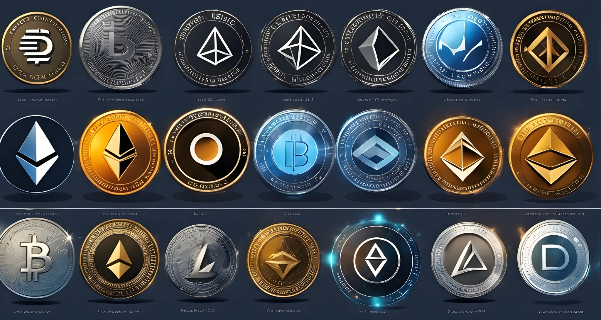 The image features a diverse collection of ten different altcoin logos, including Bitcoin, Ethereum, Ripple, Litecoin, and more.