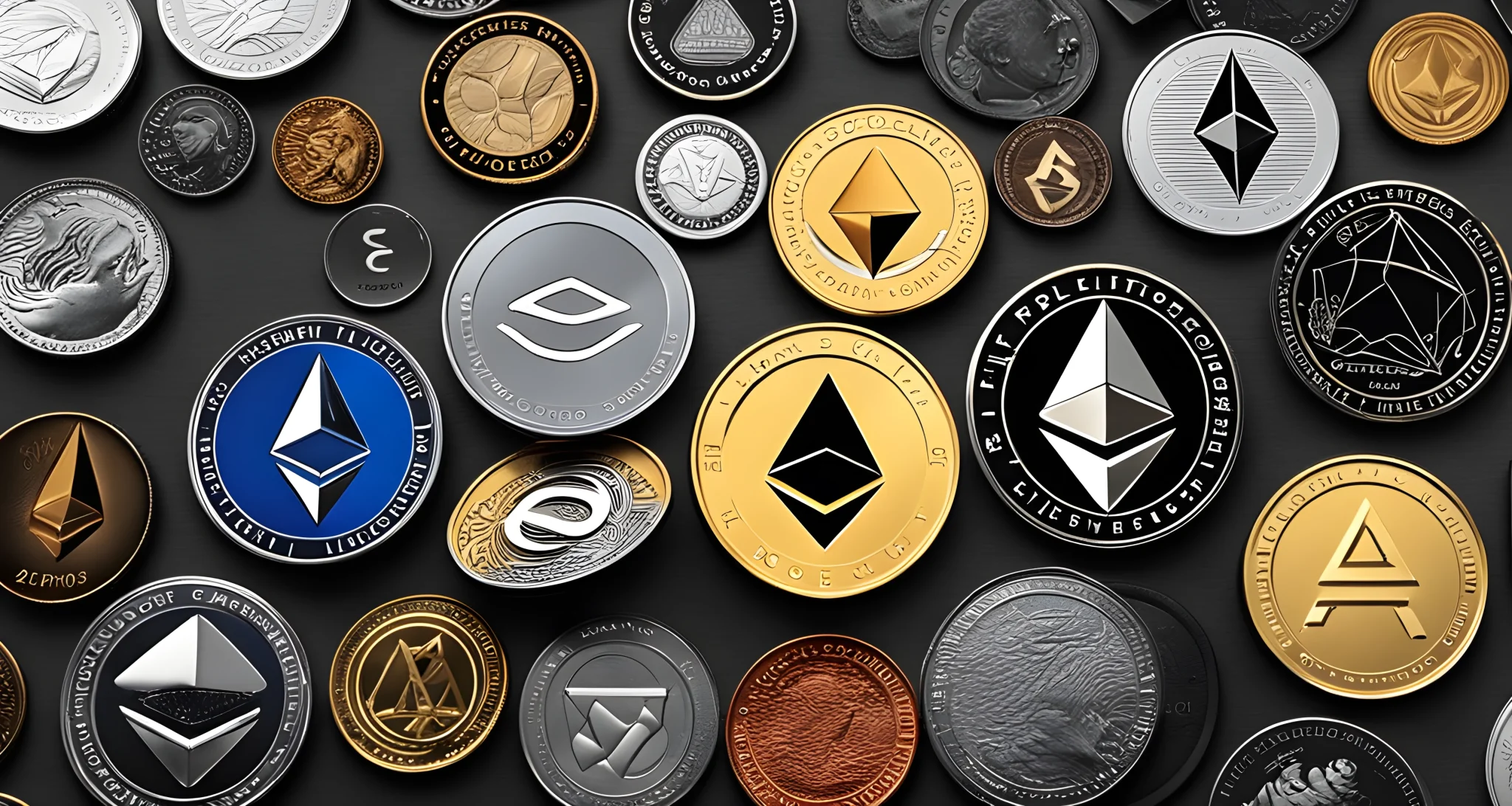 The image features a variety of different altcoin logos including Ethereum, Ripple, Litecoin, and Cardano.