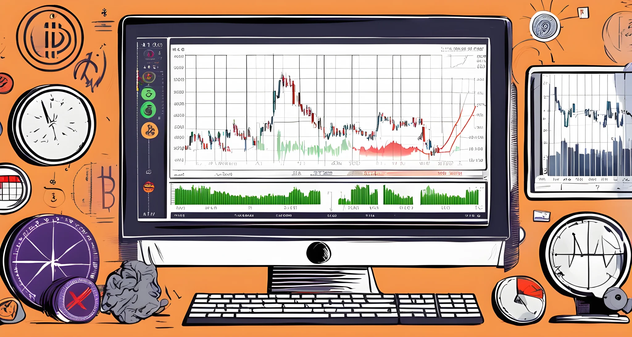 The image showcases various altcoin symbols and price charts on a computer screen, representing the volatility and uncertainty associated with altcoin investments.