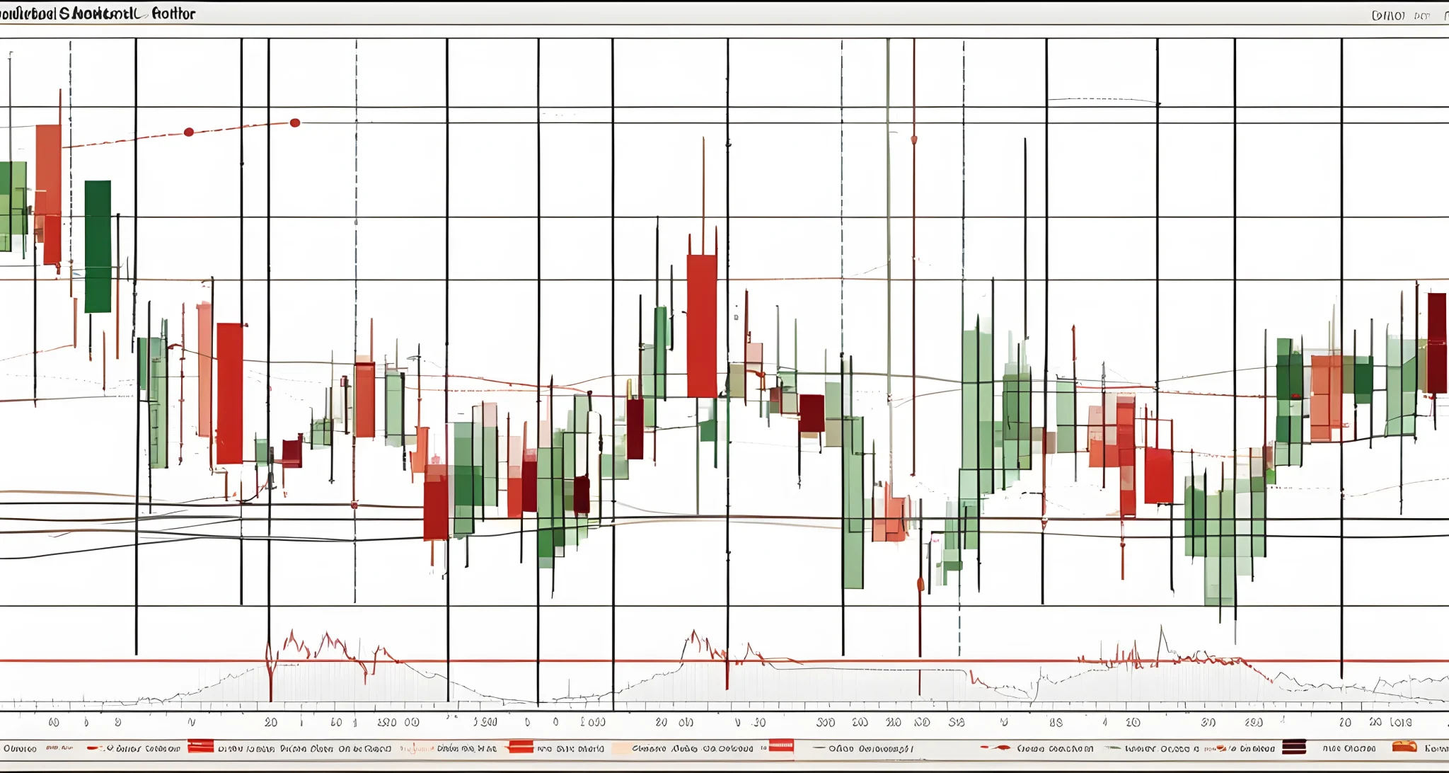 The image shows a candlestick chart with various lines and indicators representing price movements and other metrics used in technical analysis.