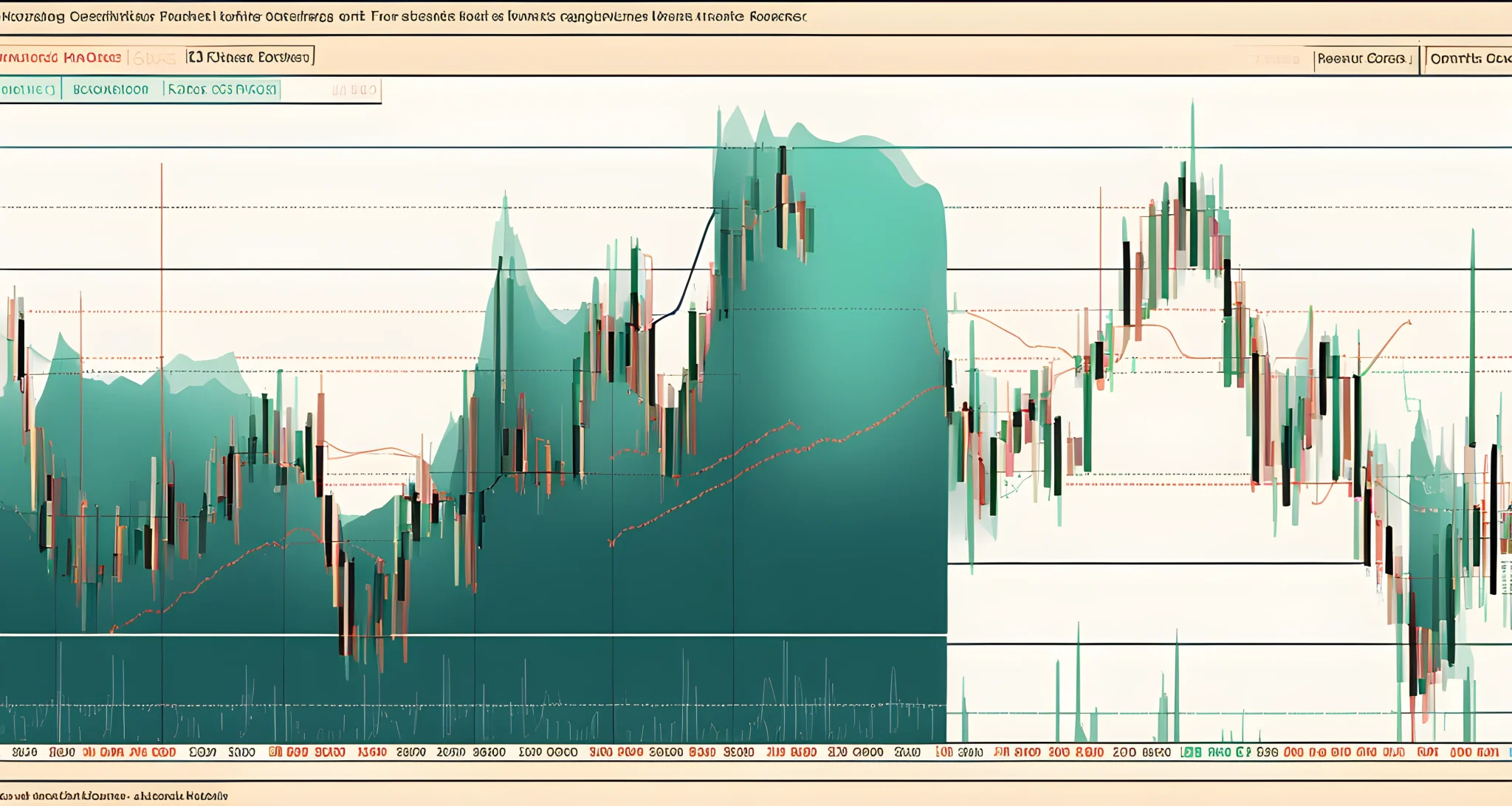 The image shows a candlestick chart with various technical indicators such as moving averages, relative strength index (RSI), and Bollinger Bands.