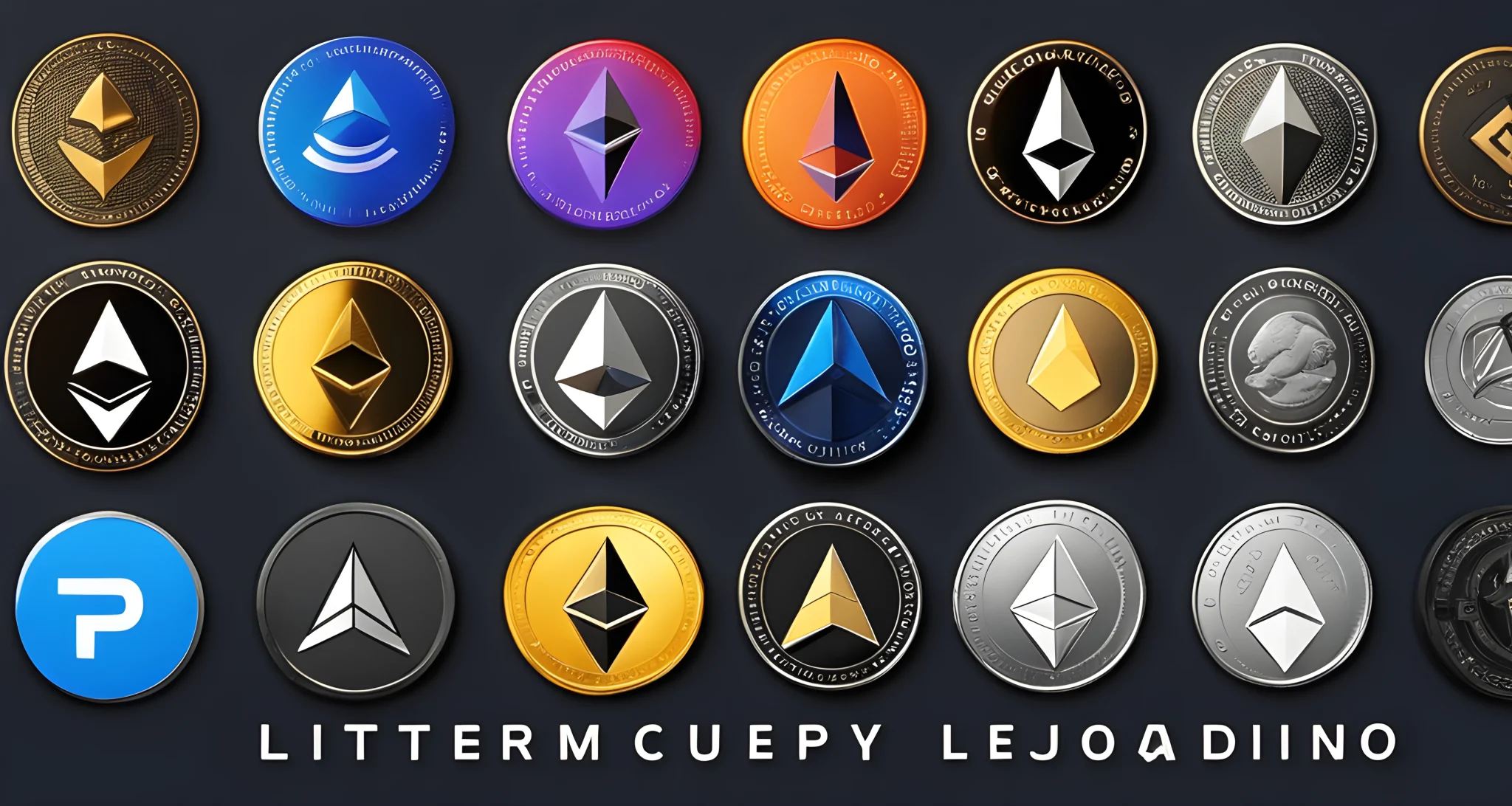 The image shows a collection of various altcoin cryptocurrency logos, including Ethereum, Ripple, Litecoin, Cardano, and Polkadot.