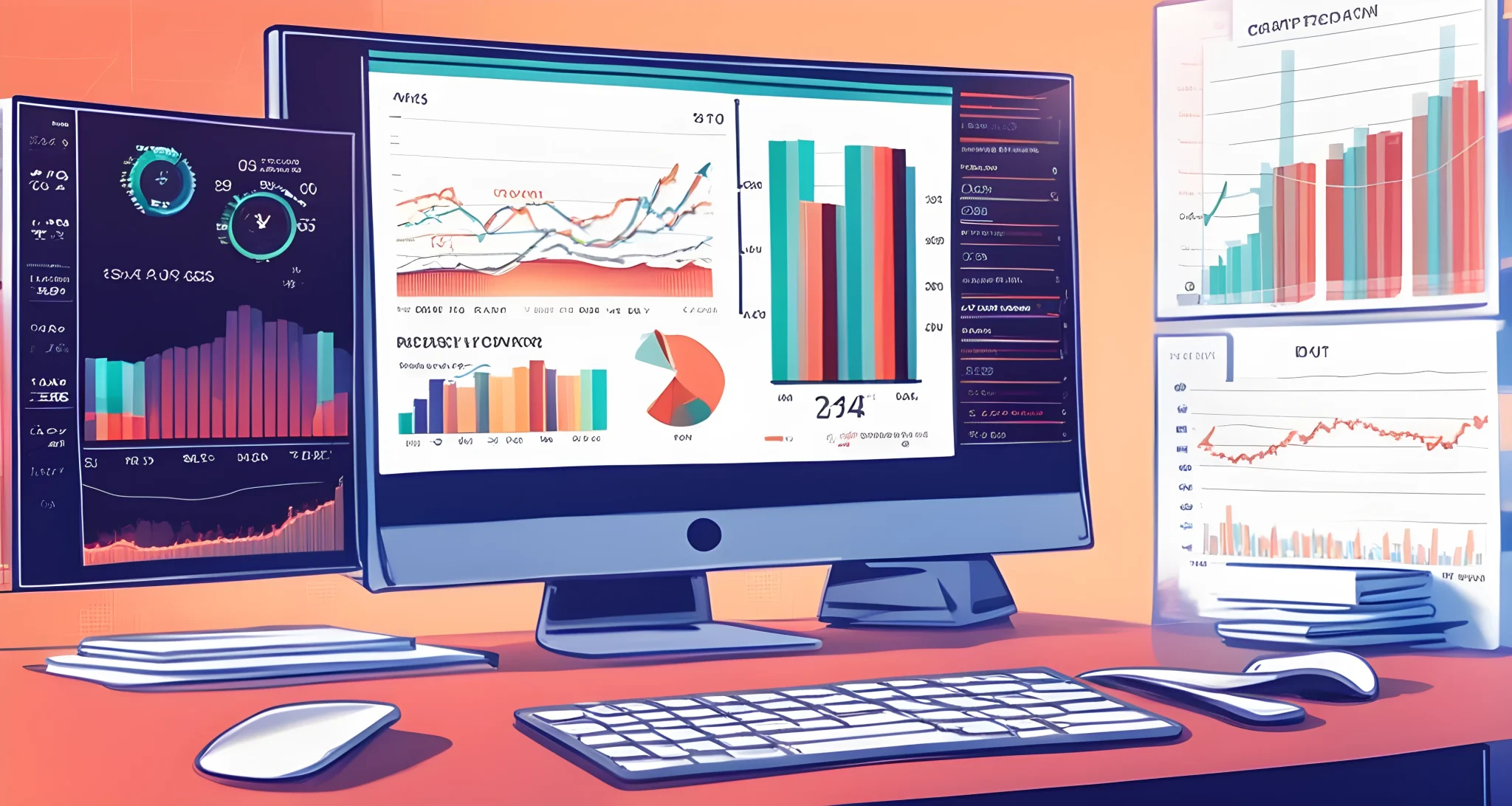 The image shows a computer screen displaying a DeFi platform interface with graphs, charts, and financial data.