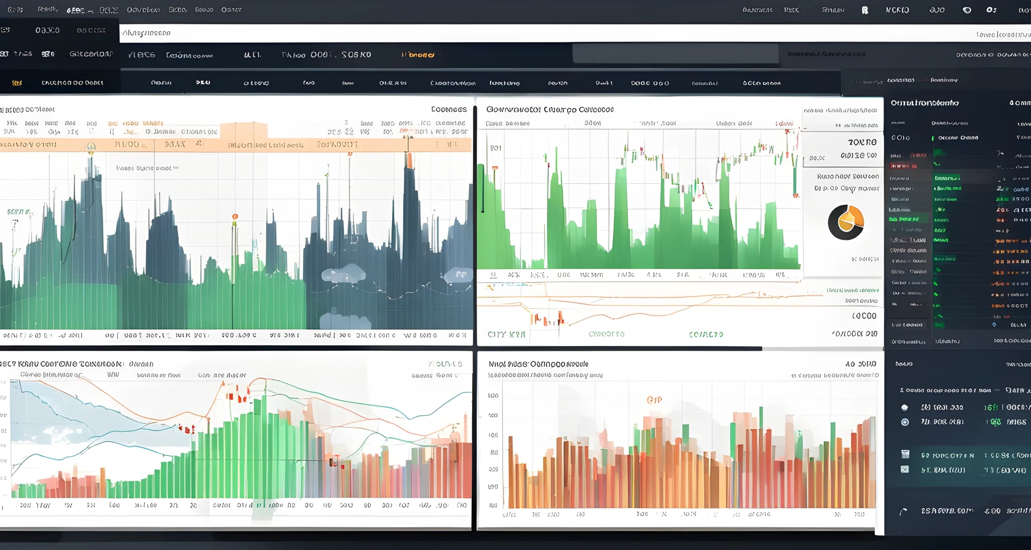 The image shows a computer screen with various cryptocurrency charts, graphs, and candlestick patterns displayed on a cryptocurrency market analysis platform. Annotated lines, indicators, and other analysis tools are visible on the screen.