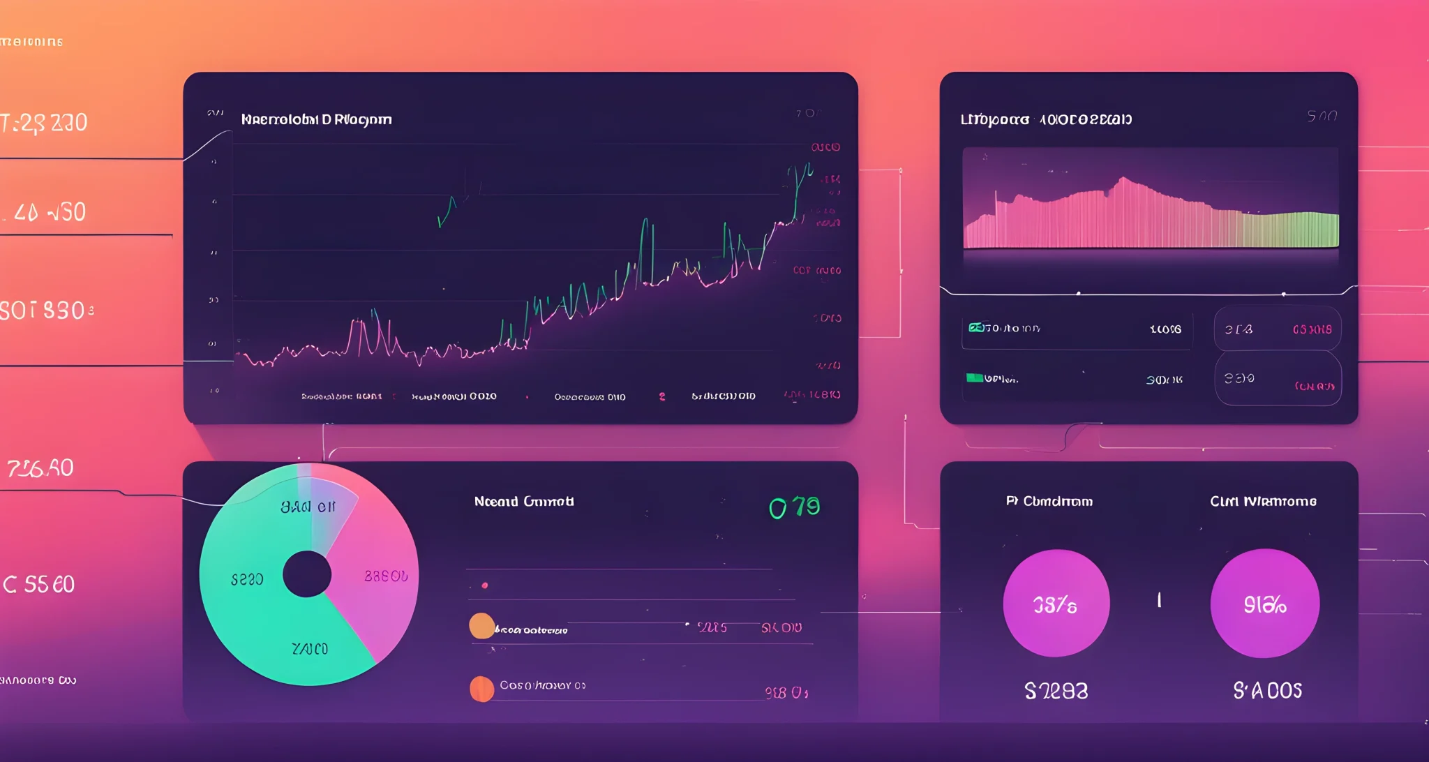 The image shows a decentralized finance (DeFi) platform on the Ethereum blockchain. It is a digital interface showing various financial services, such as lending, borrowing, and trading, all powered by smart contracts. A chart displaying the total value locked in the DeFi platform is also visible.