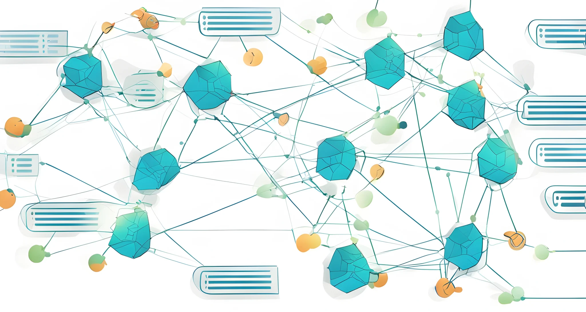 The image shows a digital blockchain network, with interconnected nodes and transaction logs.