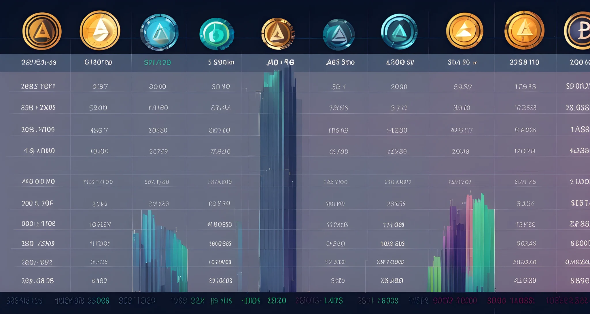 The image shows a digital chart displaying the performance of various altcoins over time.