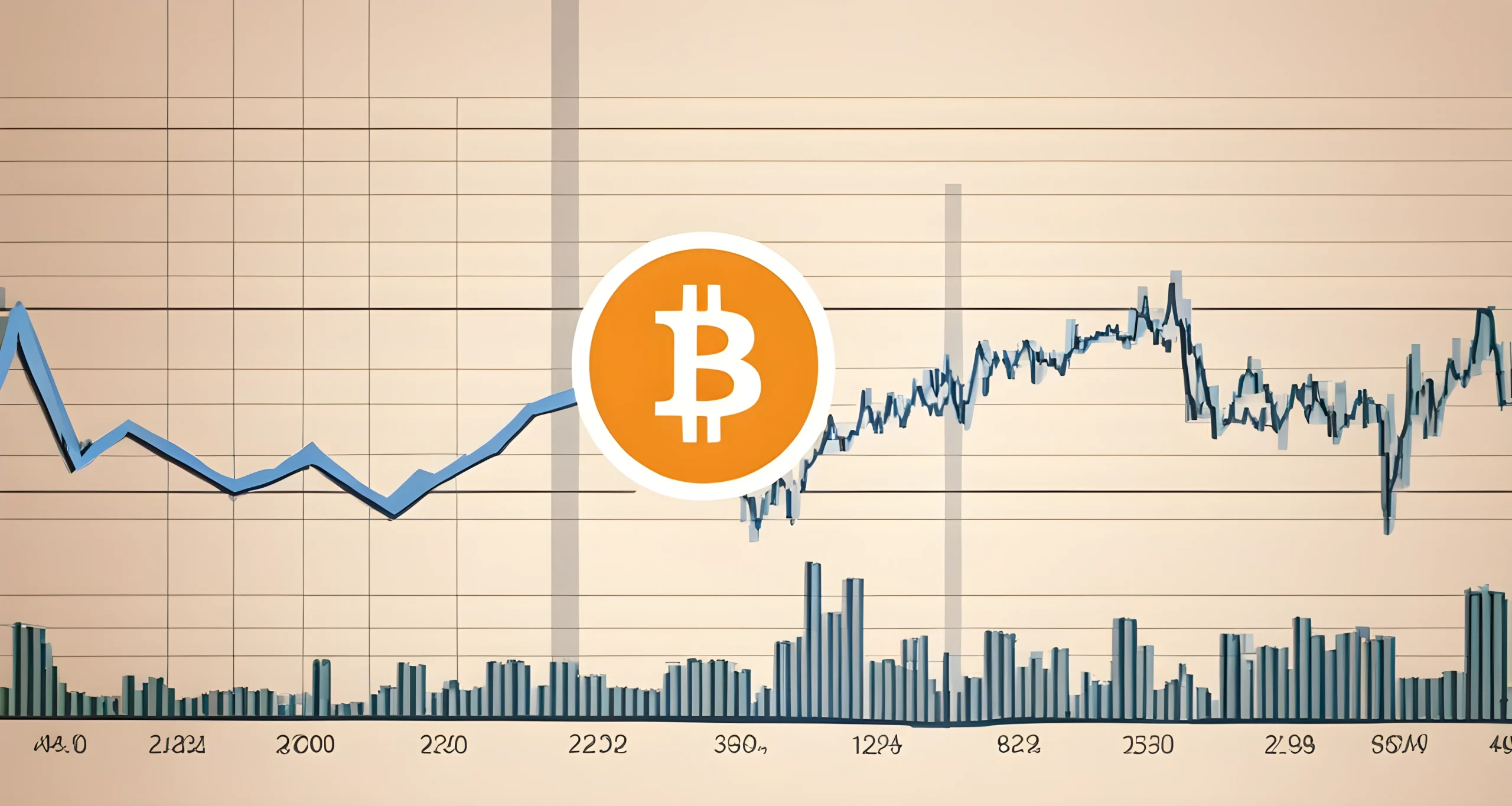 The image shows a digital representation of the Bitcoin logo alongside a graph depicting its value fluctuations over time.