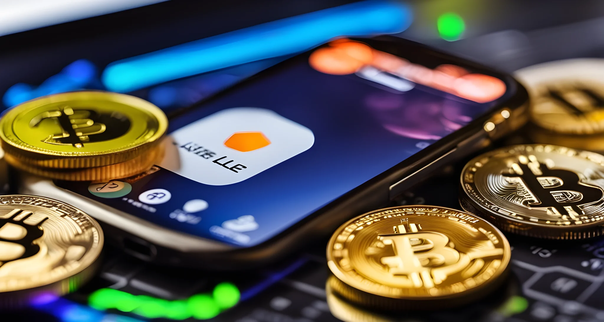 The image shows a digital wallet and various cryptocurrency tokens on a trading platform.