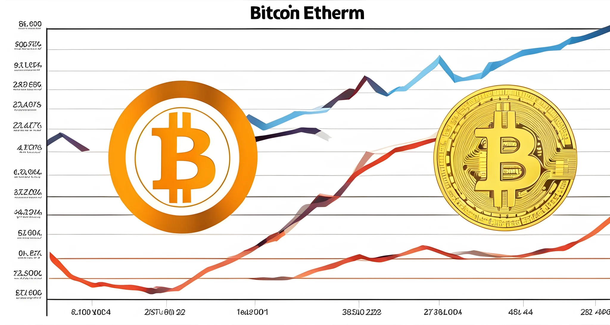 The image shows a graph comparing the historical performance of Bitcoin and Ethereum.