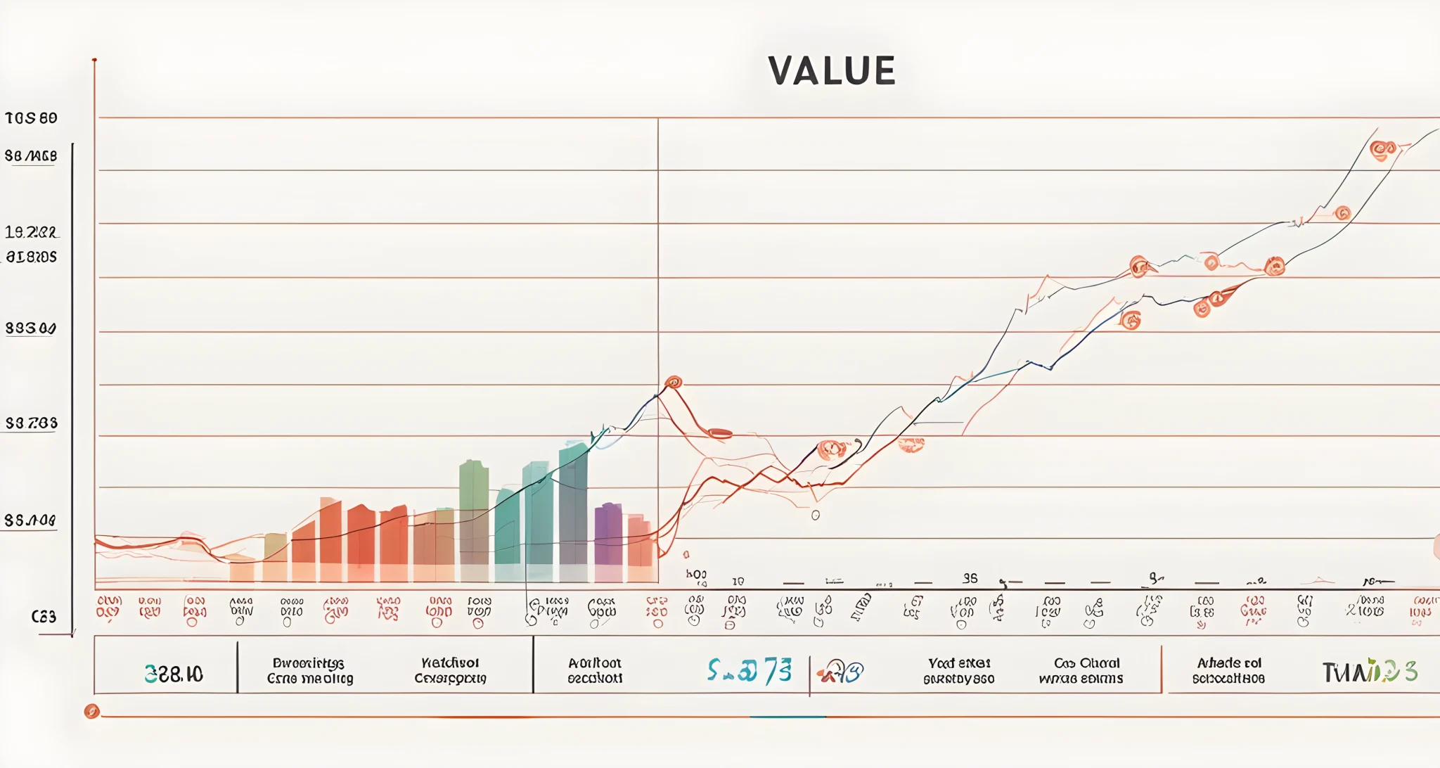 The image shows a graph depicting the fluctuating value of various cryptocurrencies.