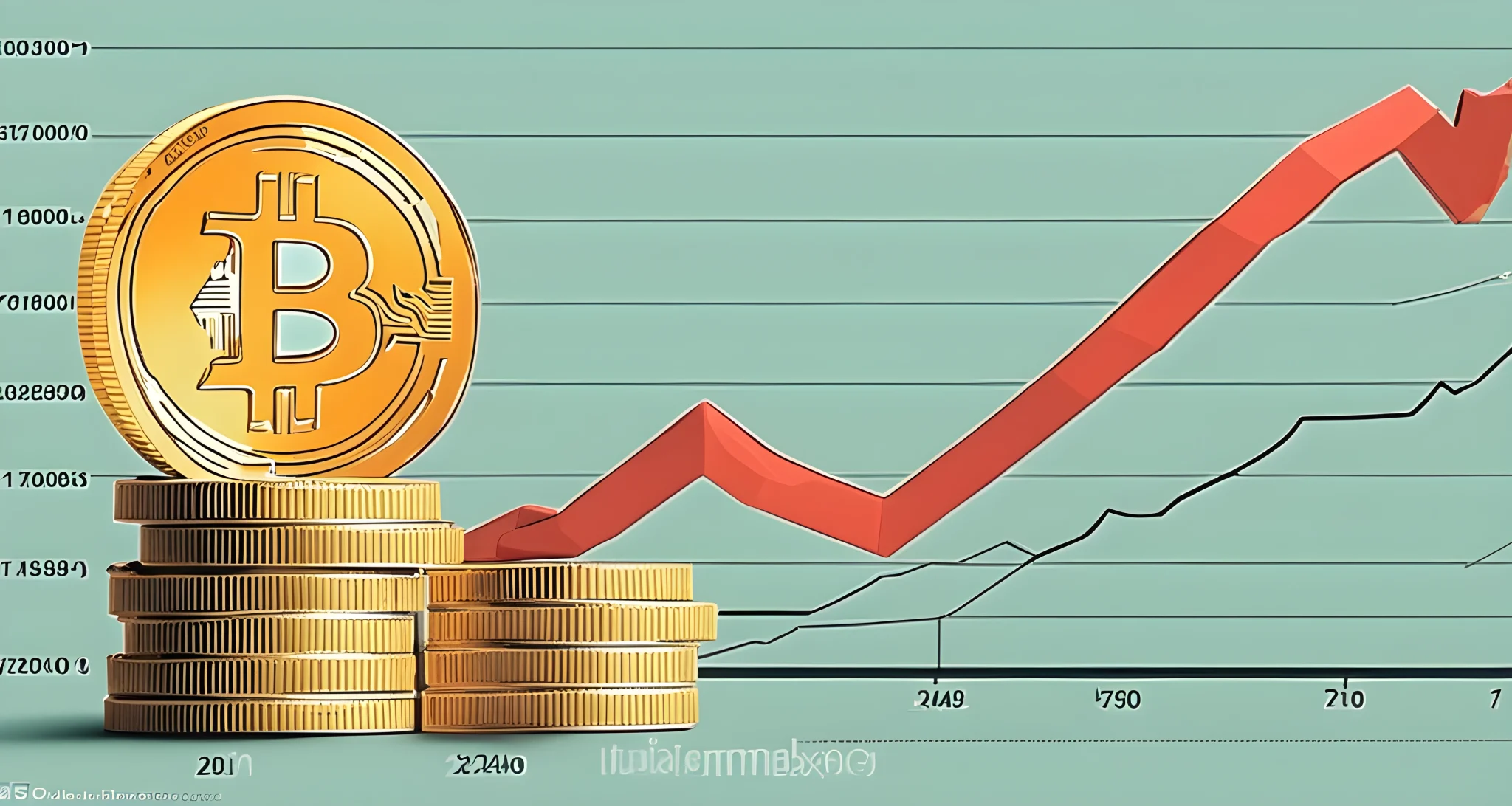 The image shows a graph depicting the increasing value of Bitcoin over time.