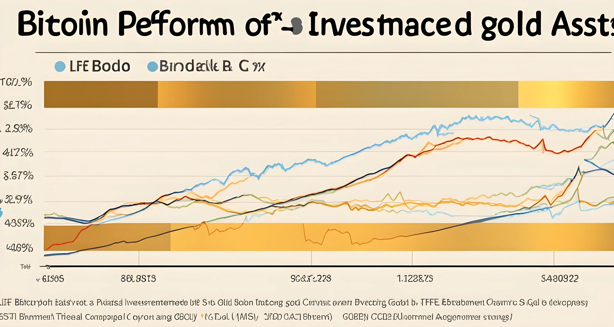 The image shows a graph of Bitcoin's price performance compared to traditional investment assets such as stocks and gold.