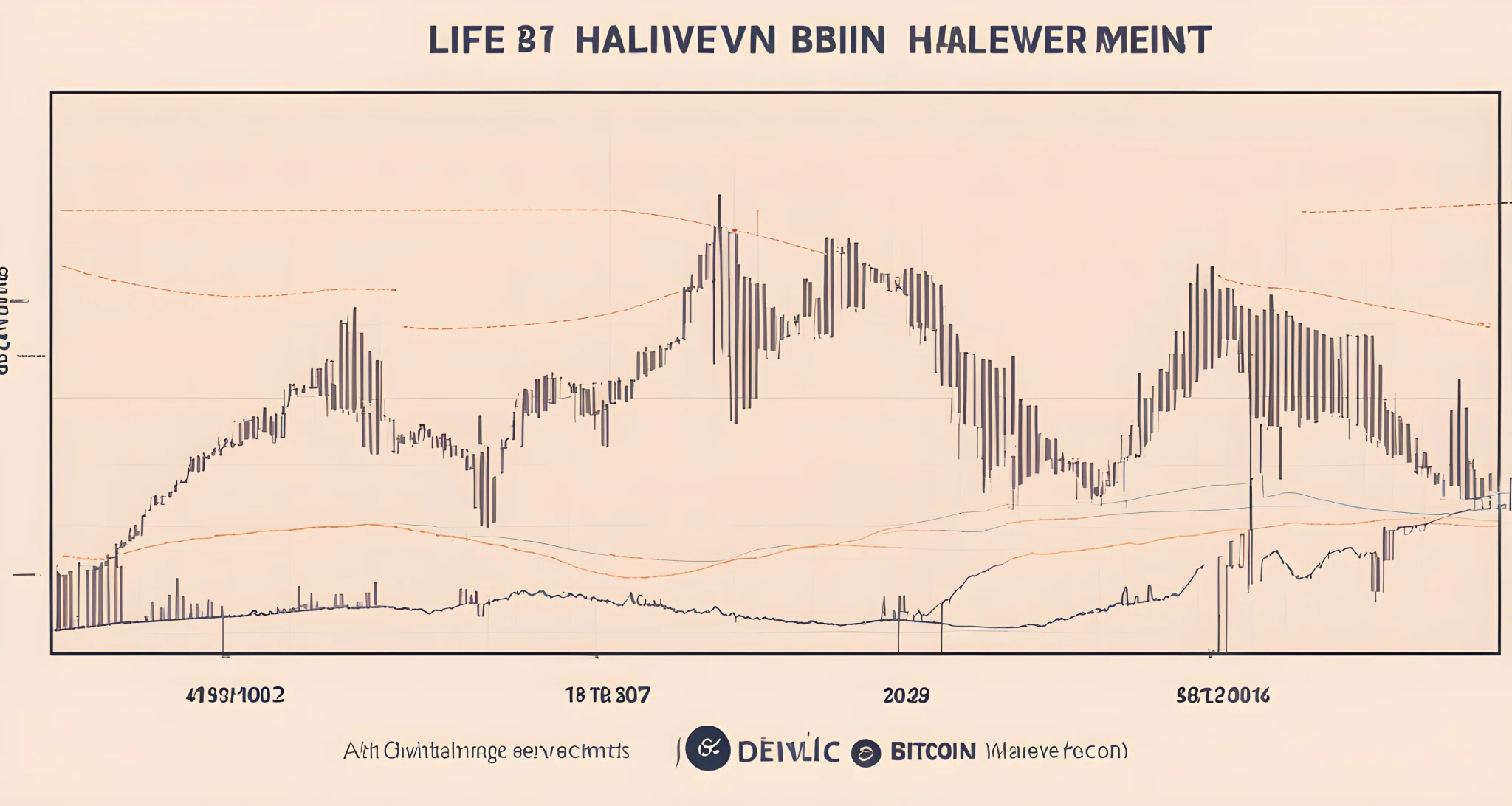 The image shows a line chart depicting the historical price movements of Bitcoin before and after previous halving events.