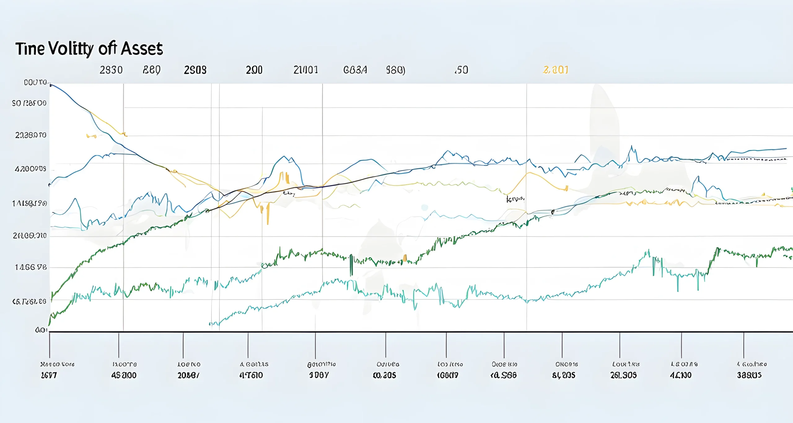 The image shows a line graph depicting the volatility of various crypto assets over time.