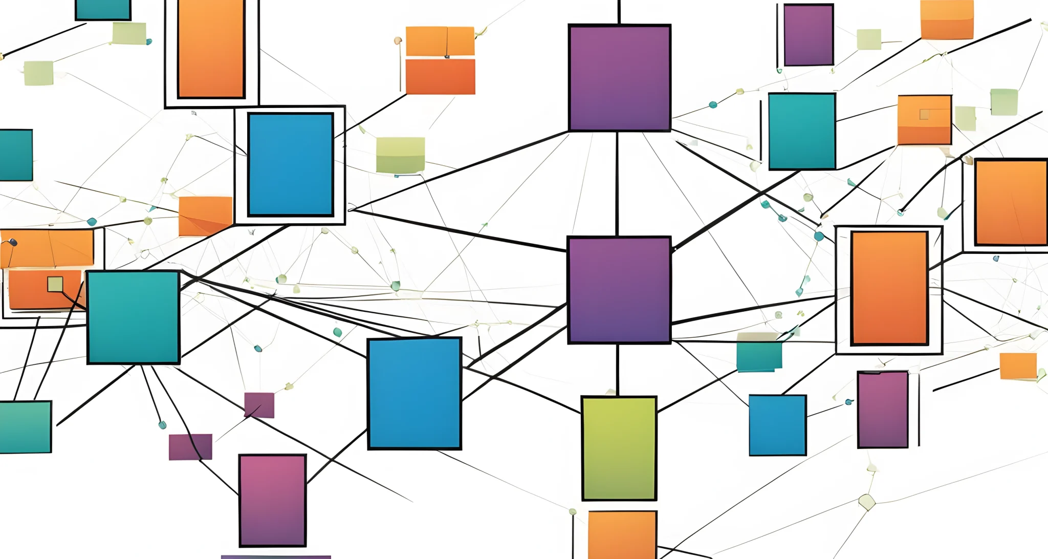 The image shows a network of interconnected blocks representing data transactions.