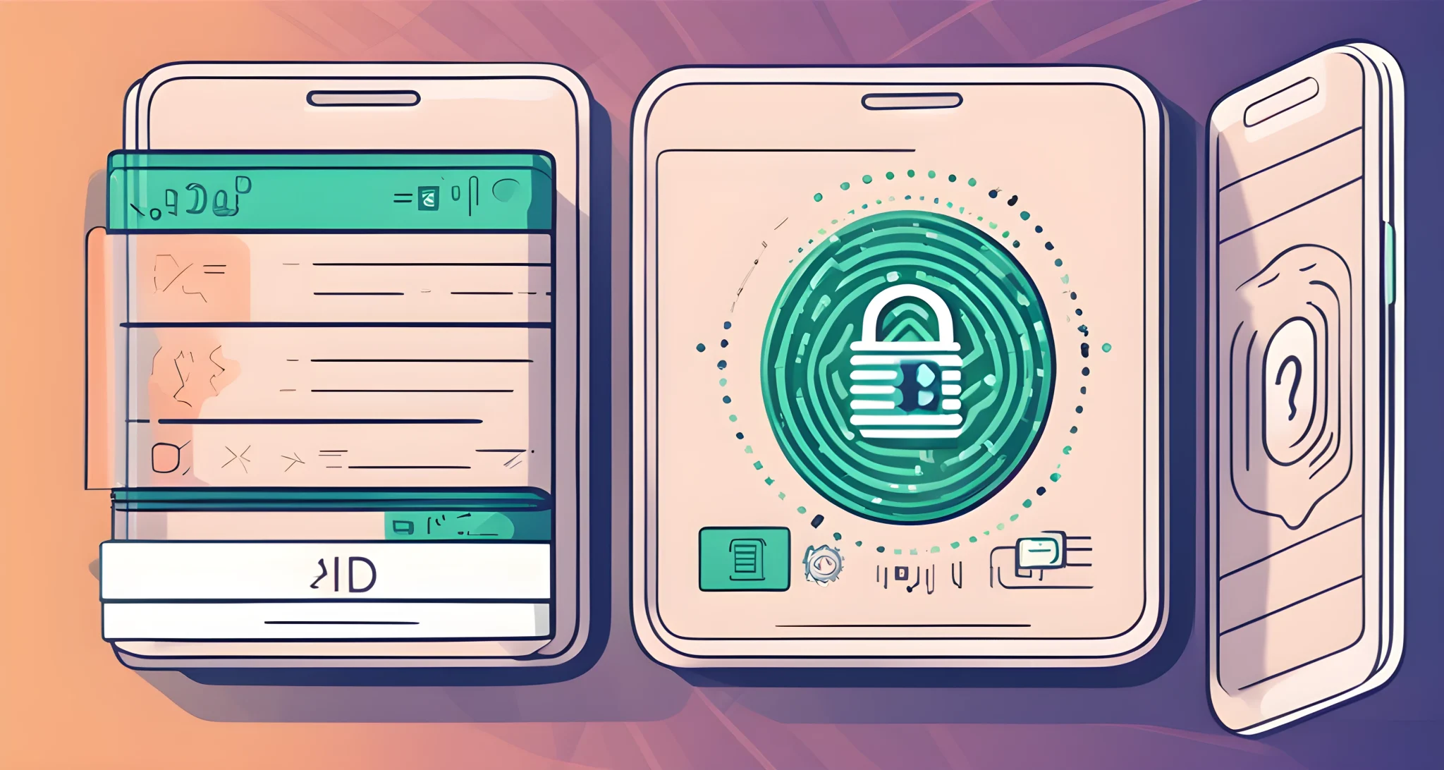 The image shows a secure digital wallet for cryptocurrency with multiple layers of encryption and biometric authentication.