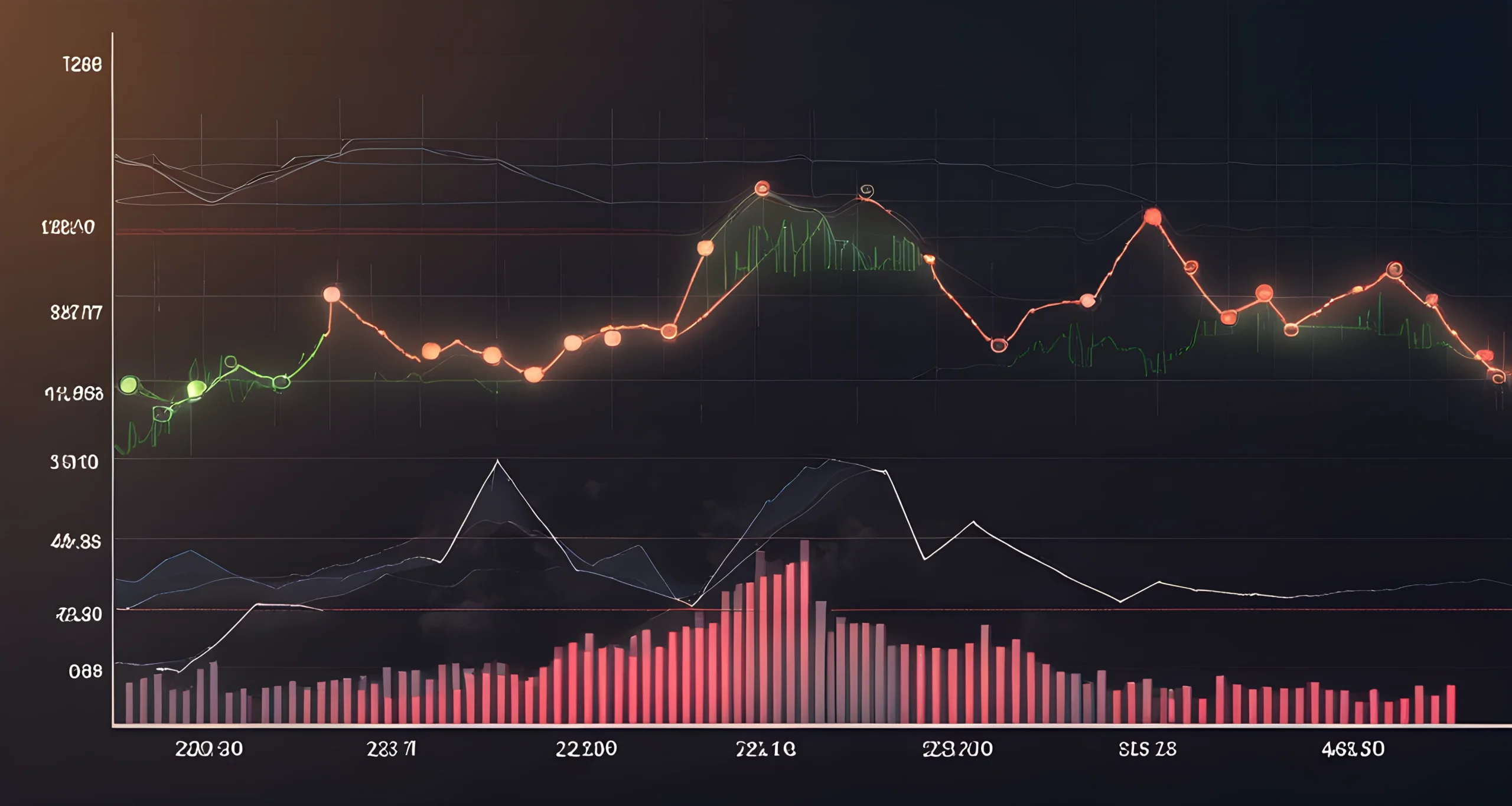 The image shows a series of line graphs and charts representing various cryptocurrency market trends and analysis.