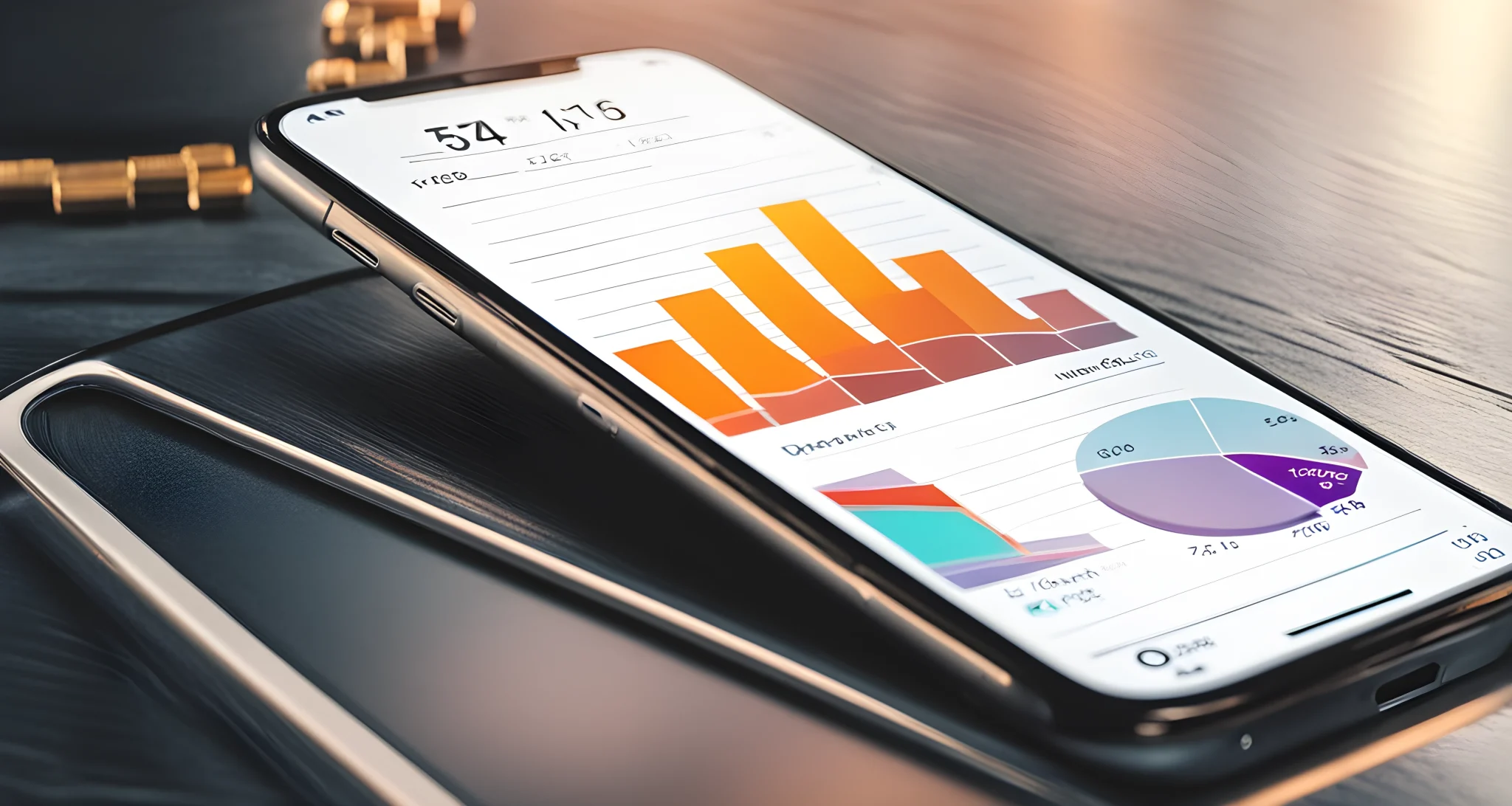 The image shows a smartphone with a DeFi app open, displaying a graph of income growth and various investment options.