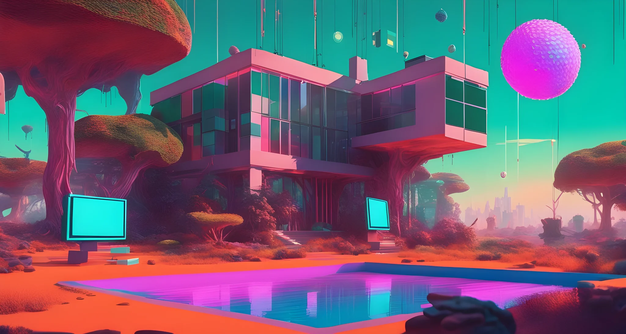 The image shows digital artwork, including a pixelated image of a rare CryptoPunk, a colorful digital collage by Beeple, and a digital representation of a virtual real estate plot in Decentraland.